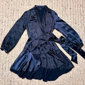 LUCY PARIS-FLOWY WRAP LONGSLEEVE SILKY COCKTAIL DRESS